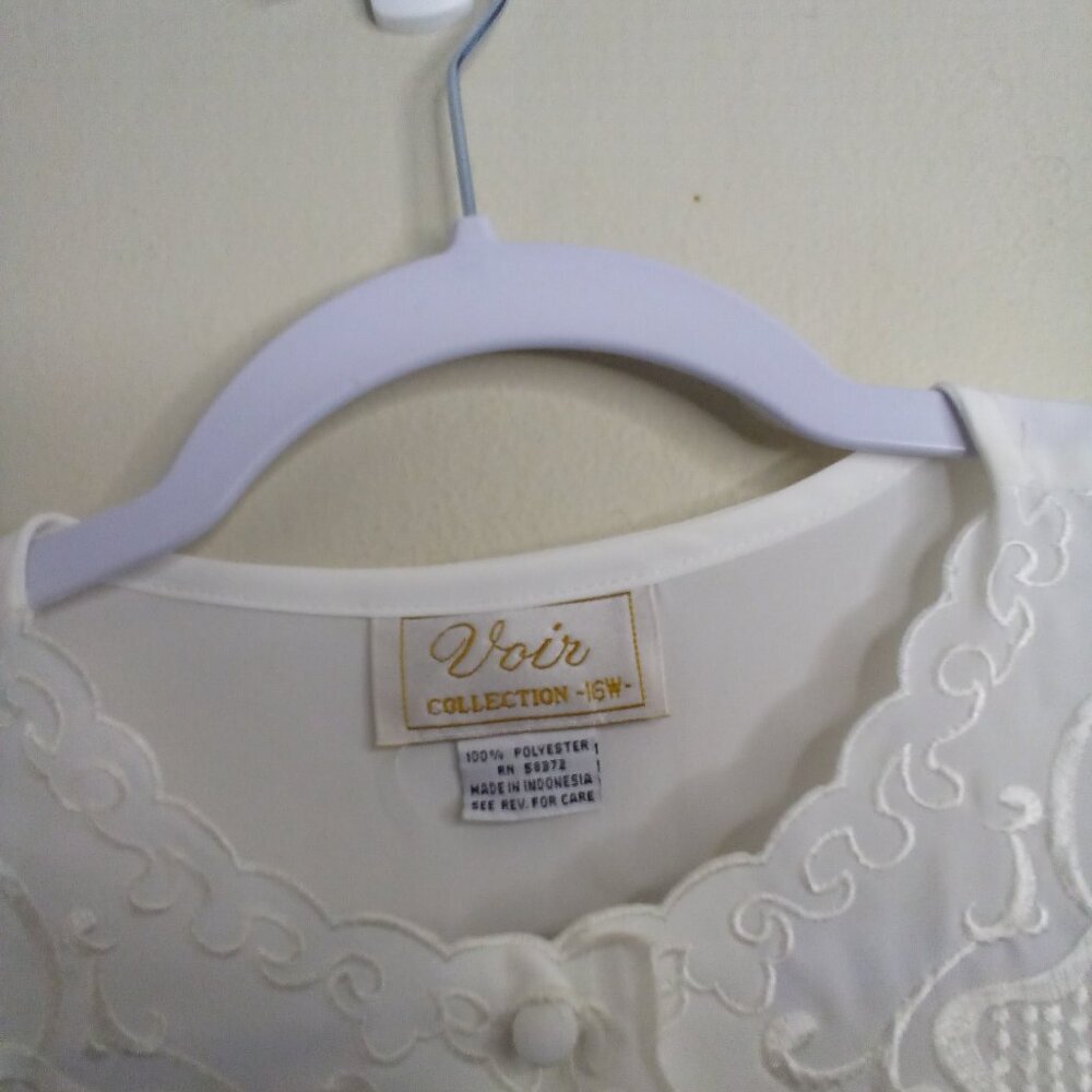 Voir Collection Blouse Women 16W 16 Vintage Embroidery Button Up Feminine Ivory - Picture 11 of 16